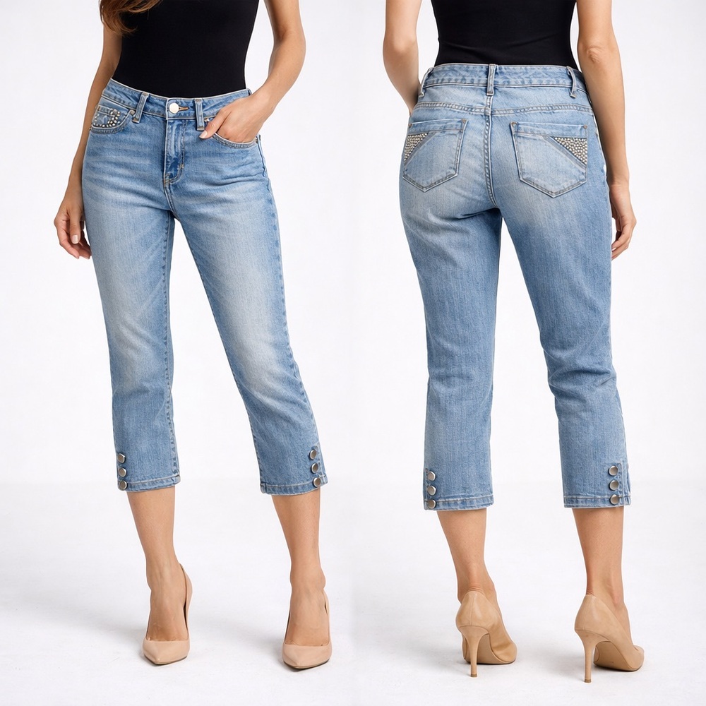 Cache Studded Capri Skinny Jeans Size 2 Y2K Glam Denim
